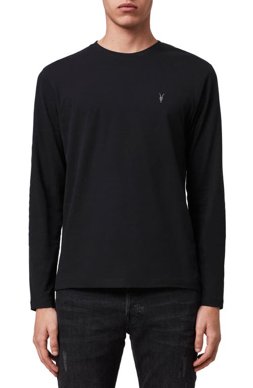 AllSaints Brace Long Sleeve Crewneck Organic Cotton T-Shirt in Jet Black at Nordstrom, Size X-Small