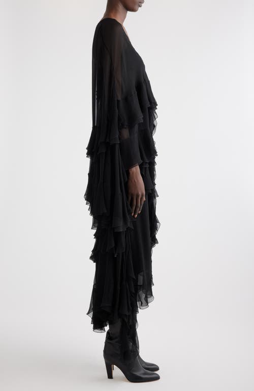 Shop Chloé Ruffle Silk Georgette Slipdress In Black