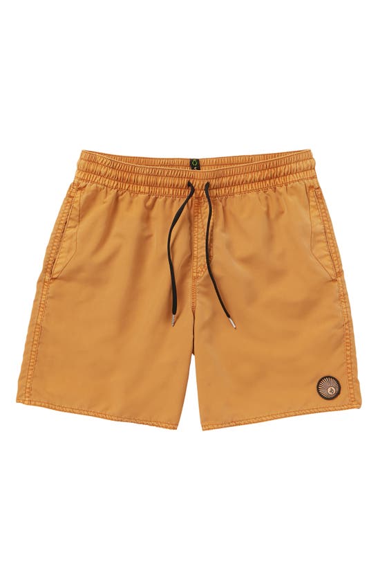 Shop Volcom Center Trunk Swim Trunks In Ginger Brown