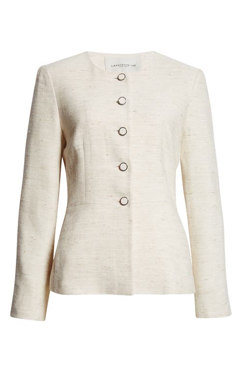 Shop Lafayette 148 New York Collarless Linen Blend Reed Cloth Jacket In Pebble Multi