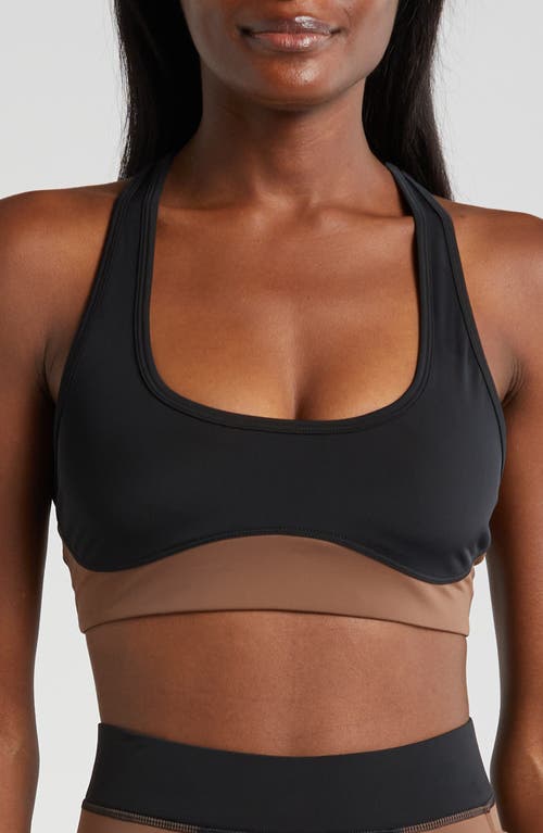 Shop Daughter Lessons Heartbreaker Colorblock Stretch Nylon Sports Bra In Black