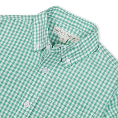 Shop Hope & Henry Baby Boys' Organic Stretch Poplin Shirt, Infant In Classic Green Gingham