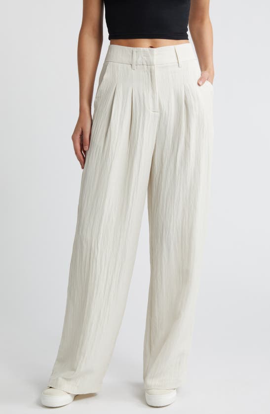 Shop Noisy May Amanda High Waist Wide Leg Pants In Pearled Ivory