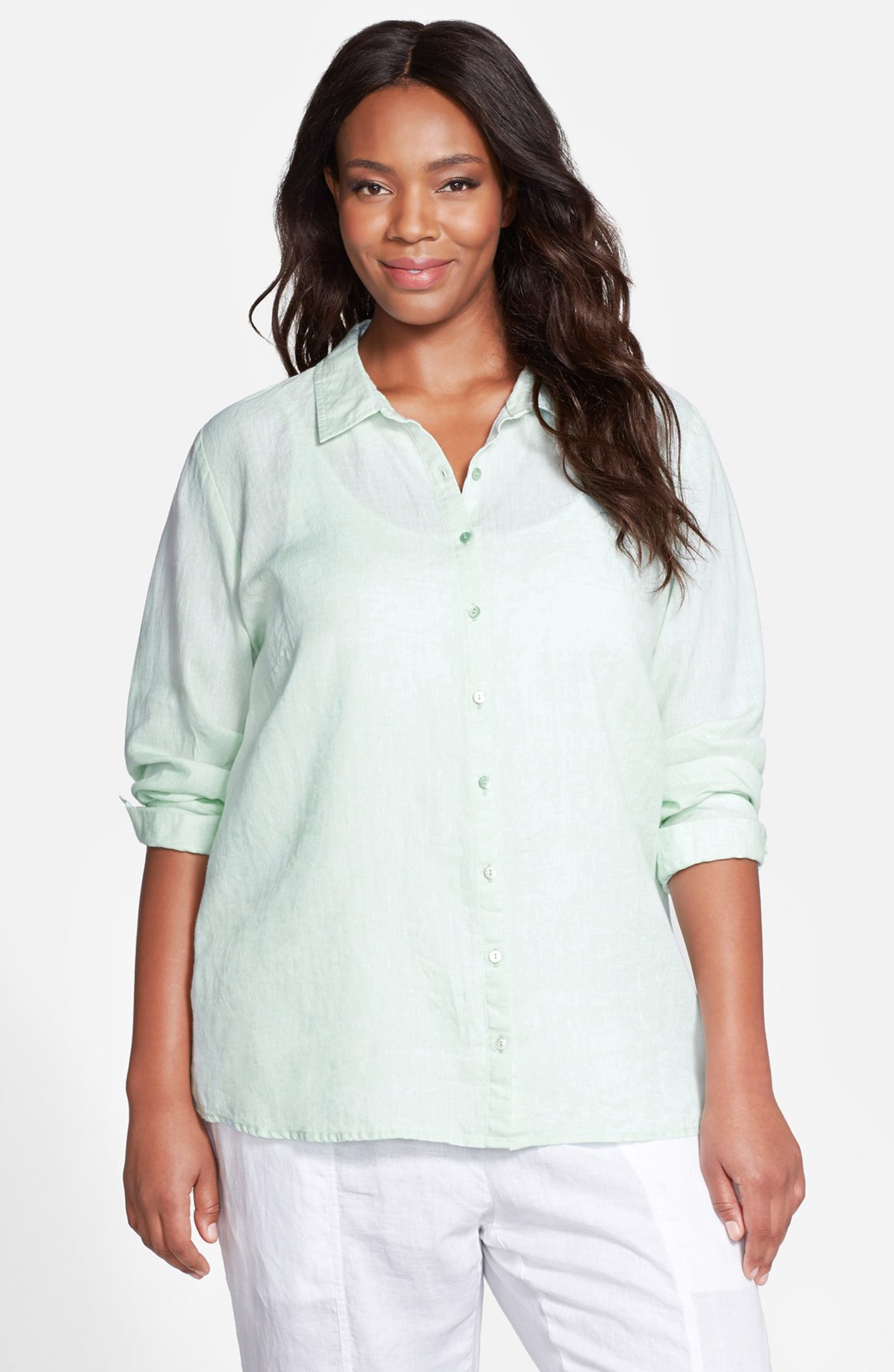 Eileen Fisher Classic Collar Linen Shirt (Plus Size) | Nordstrom