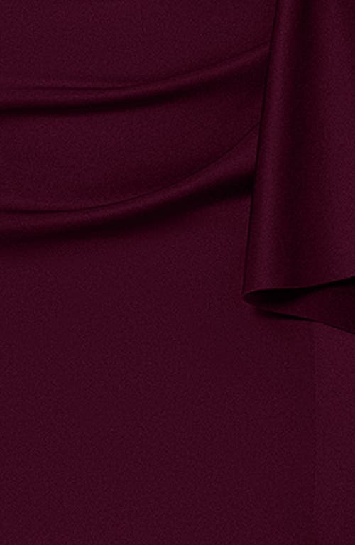 Xscape Evenings Side Ruffle Long Sleeve Scuba Gown In Wine