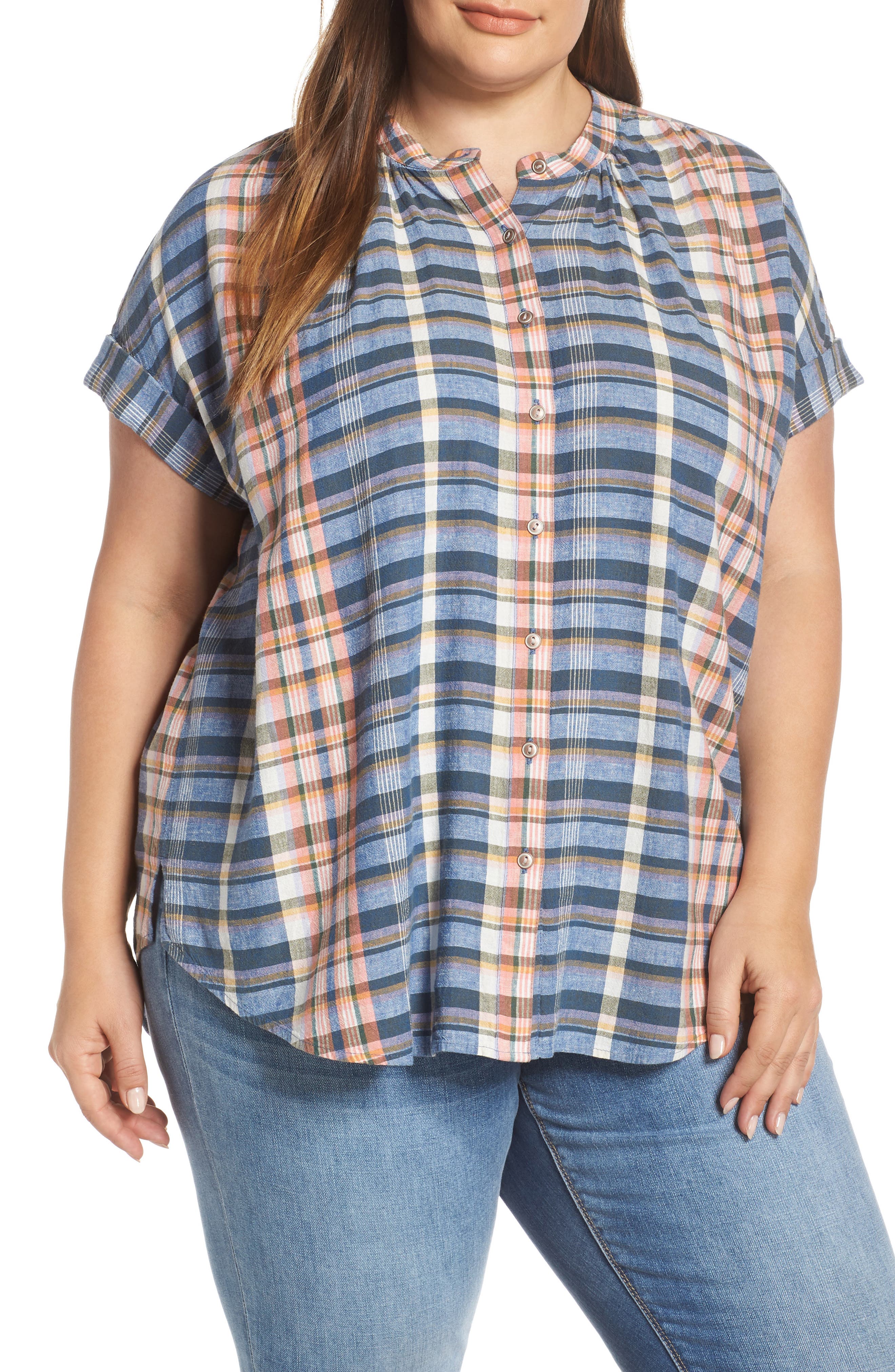 Caslon® Woven Linen Blend Camp Shirt (Plus Size) Nordstrom