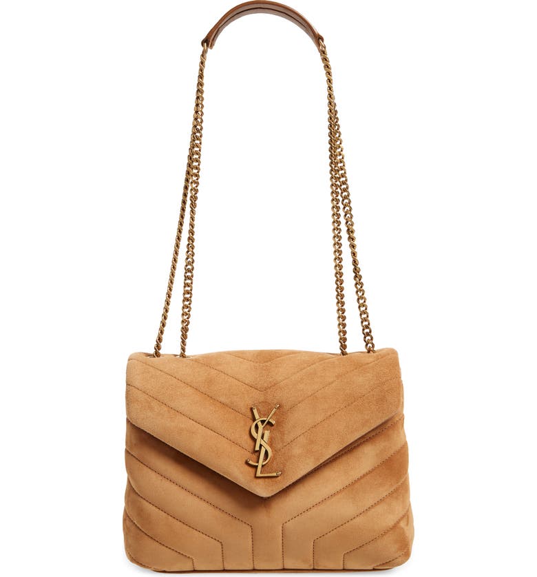 SAINT LAURENT Small LouLou Quilted Suede Shoulder Bag, Main, color, ORANGE