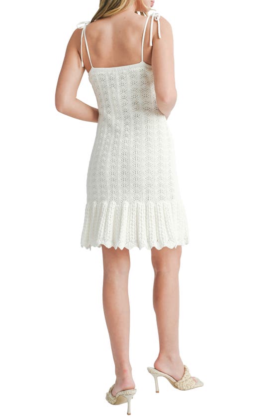 Shop Lush Tie Strap Pointelle Knit Sweater Dress In White