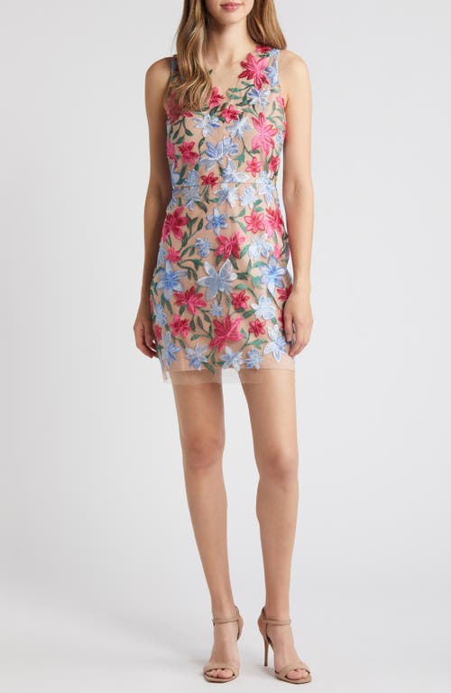 Embroidered Floral Minidress in Pnk/Blue