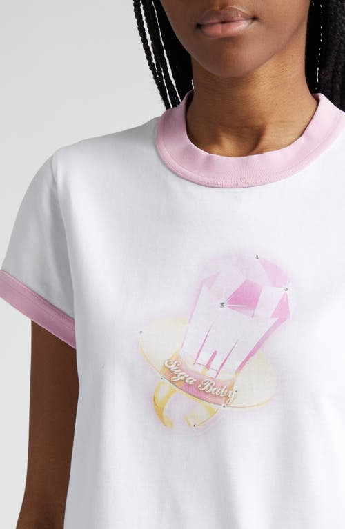 Shop Alexander Wang Sugar Baby Shrunken Ringer Graphic T-shirt In White/pink