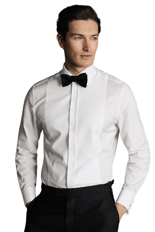 Bib Front Evening Slim Fit Shirt Double Cuff in White