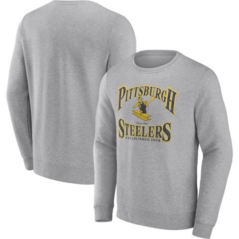 Men's Antigua Black/Heather Gray Pittsburgh Steelers Victory Colorblock Pullover Hoodie Size: Medium