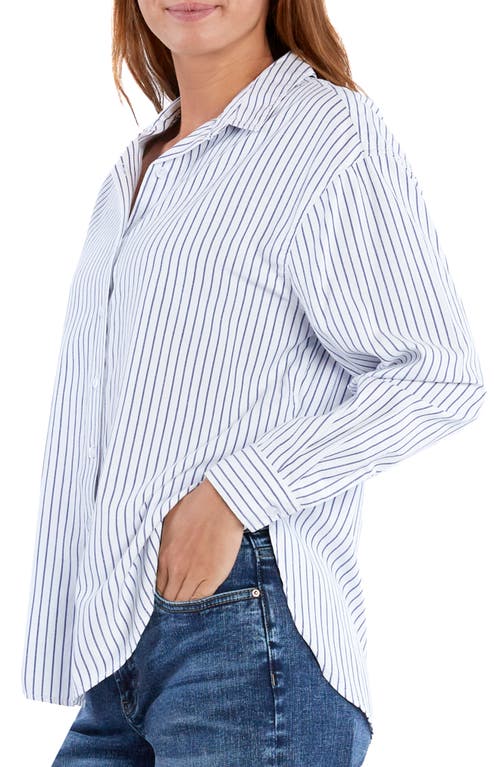 Shop Wash Lab Denim Slick Stripe Cotton Blend Button-up Shirt In Blue Stripes