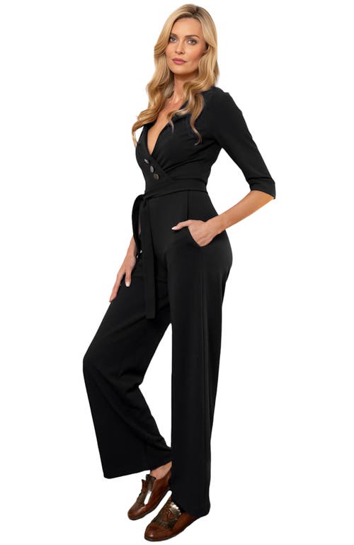 Hotsquash London Clothing Smart Scuba Jumpsuit With 3/4 Sleeves In Black