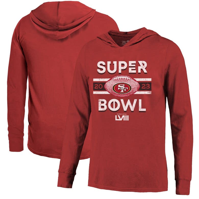 Shop Majestic Threads  Scarlet San Francisco 49ers Super Bowl Lviii Tri-blend Soft Hand Long Sleeve Hoodi