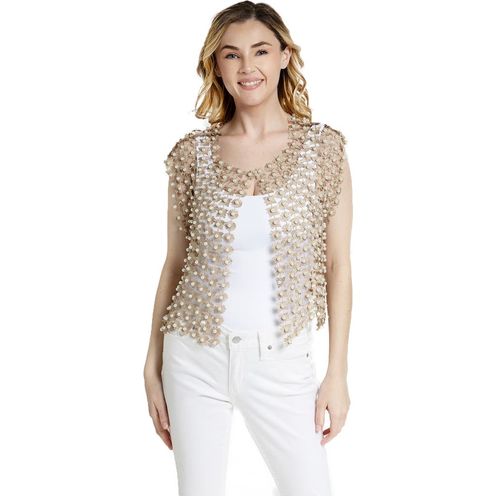 Shop Saachi Pearly Beaded Floral Lace Top In Gold