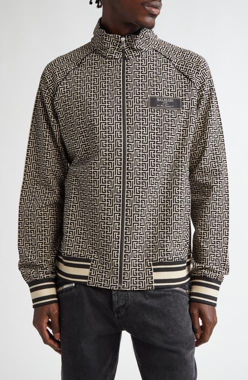 Shop Balmain Monogram Jacquard Track Jacket In Ivory/black