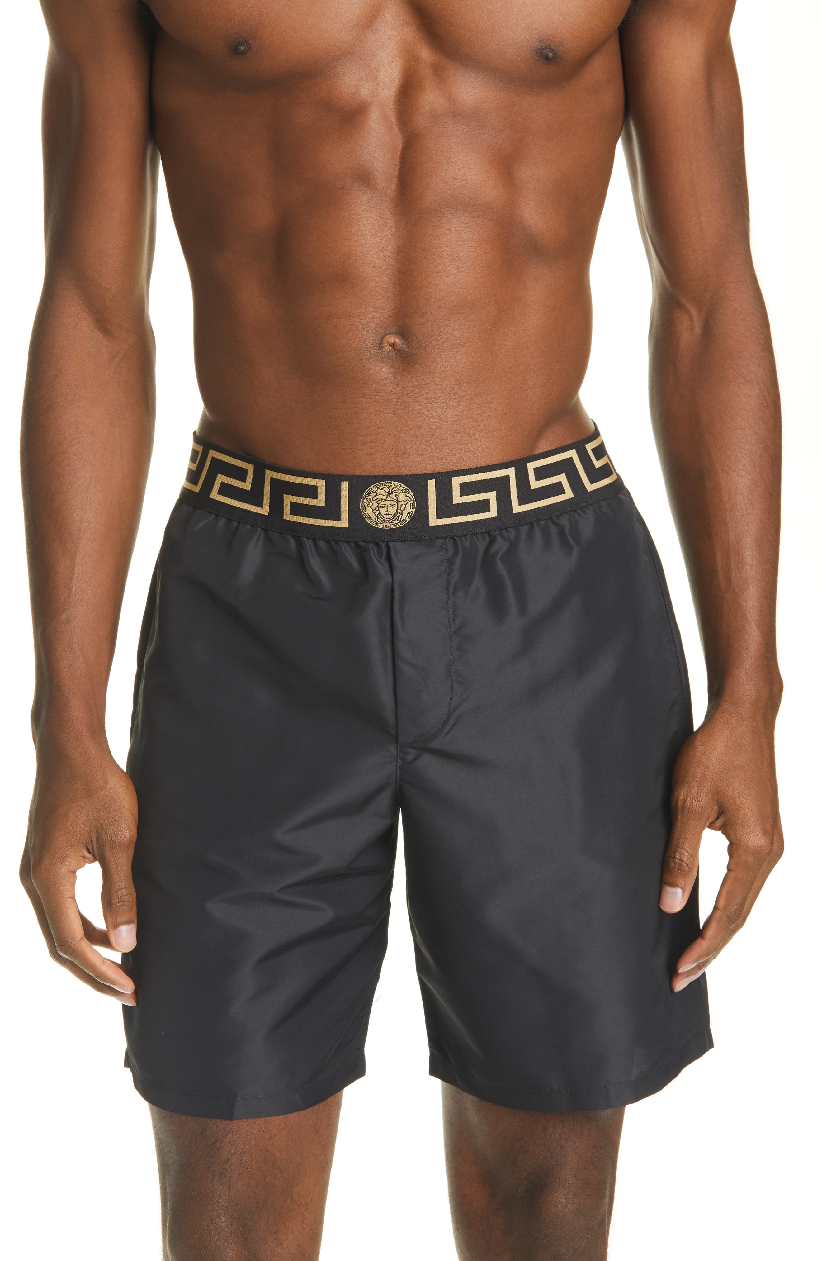 versace logo swim shorts