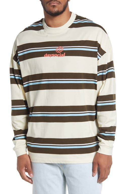 ASOS DESIGN Daysocial Stripe Long Sleeve T-Shirt in Cream