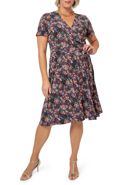 Leota Perfect Wrap Short Sleeve Jersey Dress in Confetti Floral