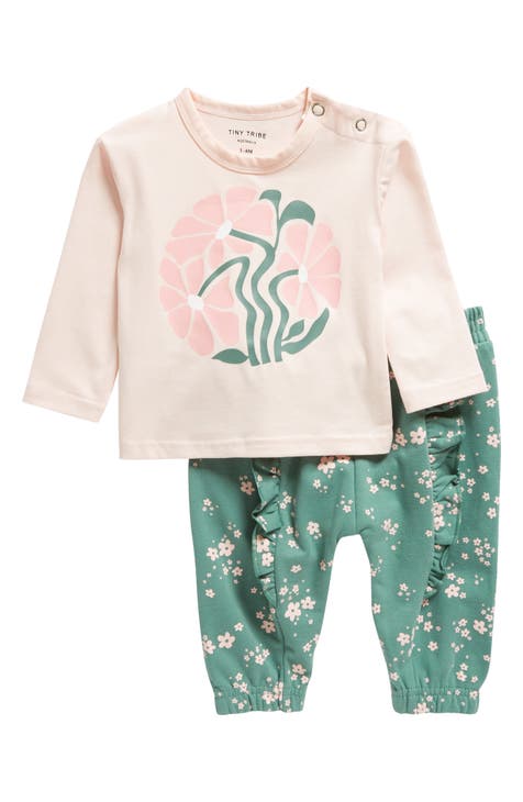 Floral Cotton Graphic T-Shirt & Print Pants Set (Baby)