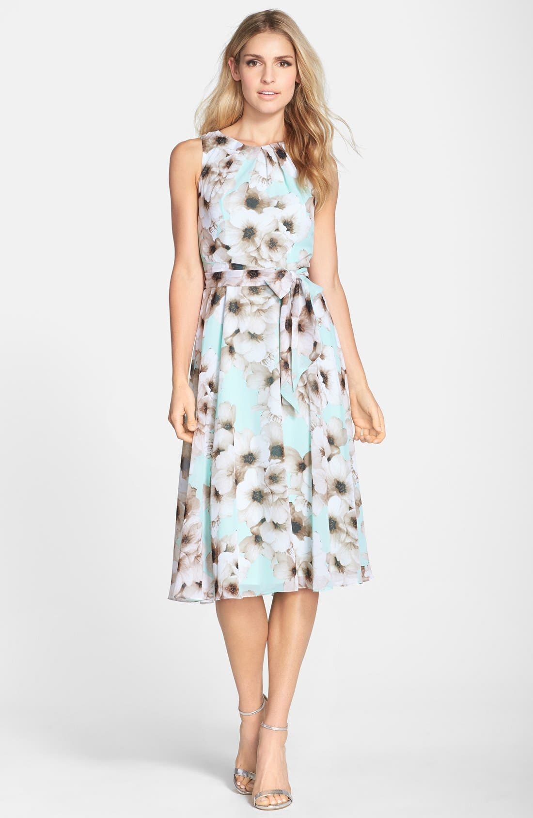 Eliza J Floral Print Chiffon Fit & Flare Dress | Nordstrom