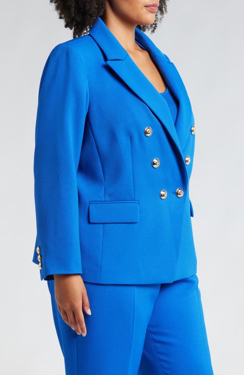 Shop Tahari Asl Faux Double Breasted Twill Blazer In New Royal