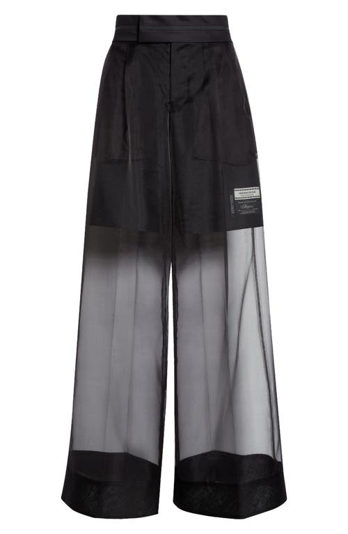 Layered Silk Organza Wide Leg Pants in Black