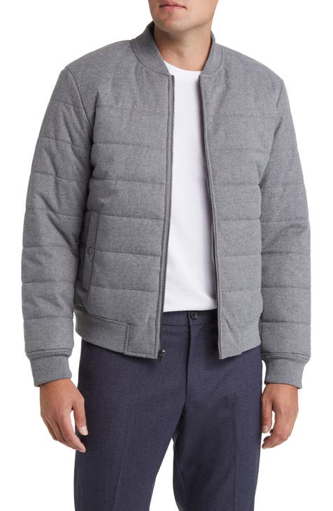 MEN HEAVY JACKET IN QUILTED WATER RESISTANT LIGHT GREY CASHMERE AND WOOL
