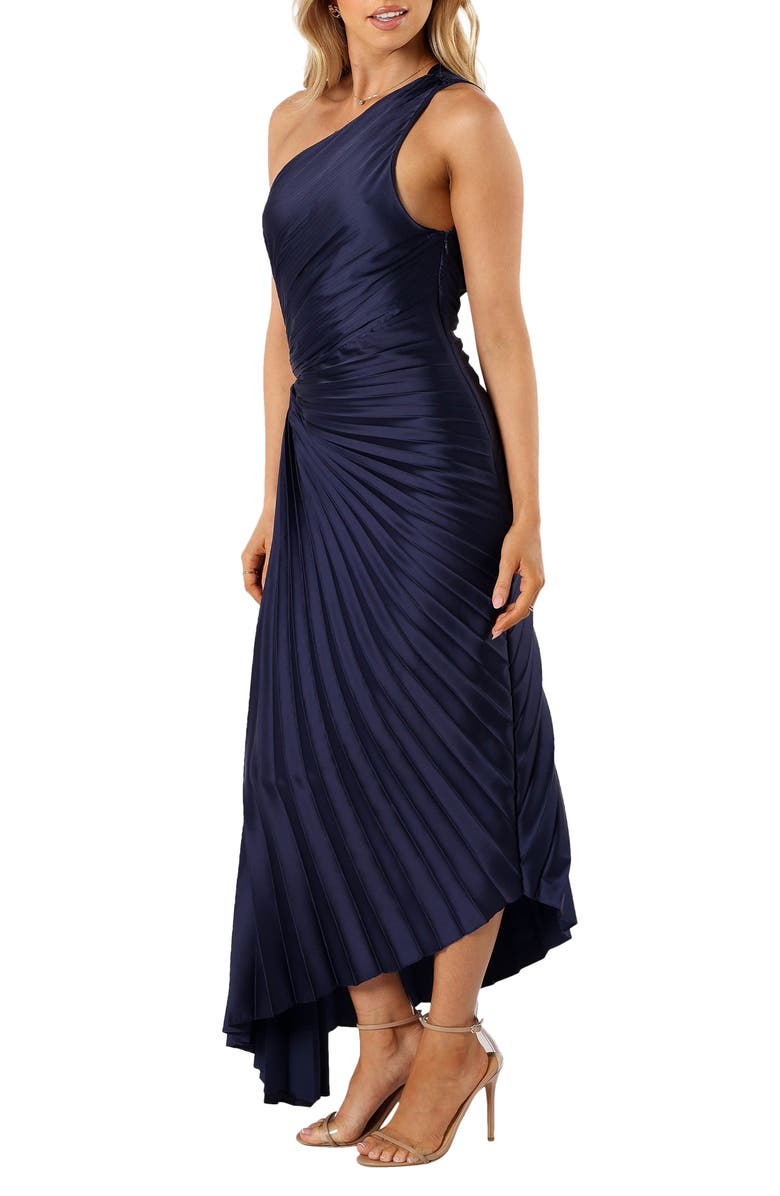 A-line Shoulder Straps Pleated Maxi Dresses with Belt Ink Blue