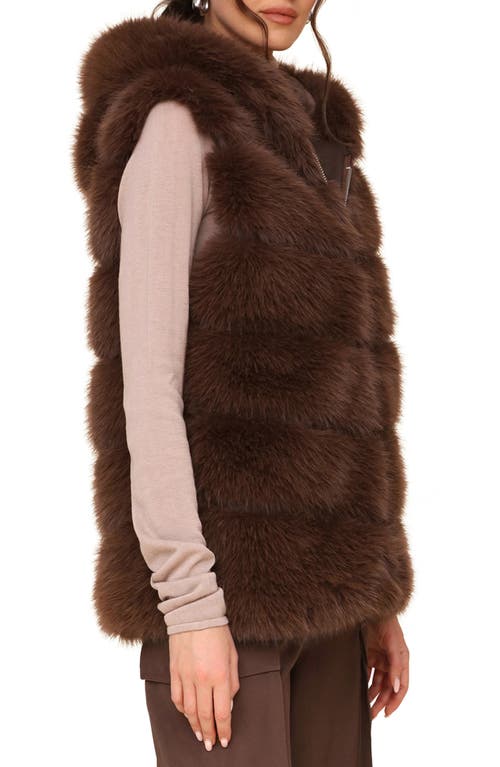 Shop Avec Les Filles Faux Fur & Faux Leather Hooded Zip Vest In Mahogany