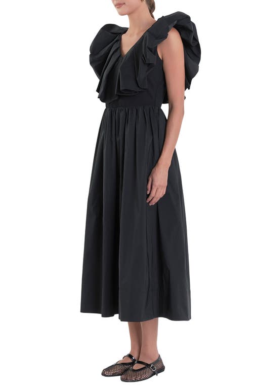 English Factory Ruffle Midi Dress In Black