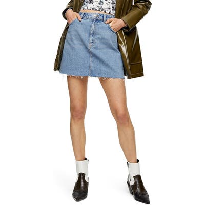 Topshop High Waist Denim Miniskirt, US - Blue