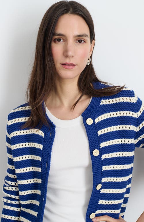 Shop Alex Mill Haley Stripe Cotton Cardigan In Deep Royal/ivory