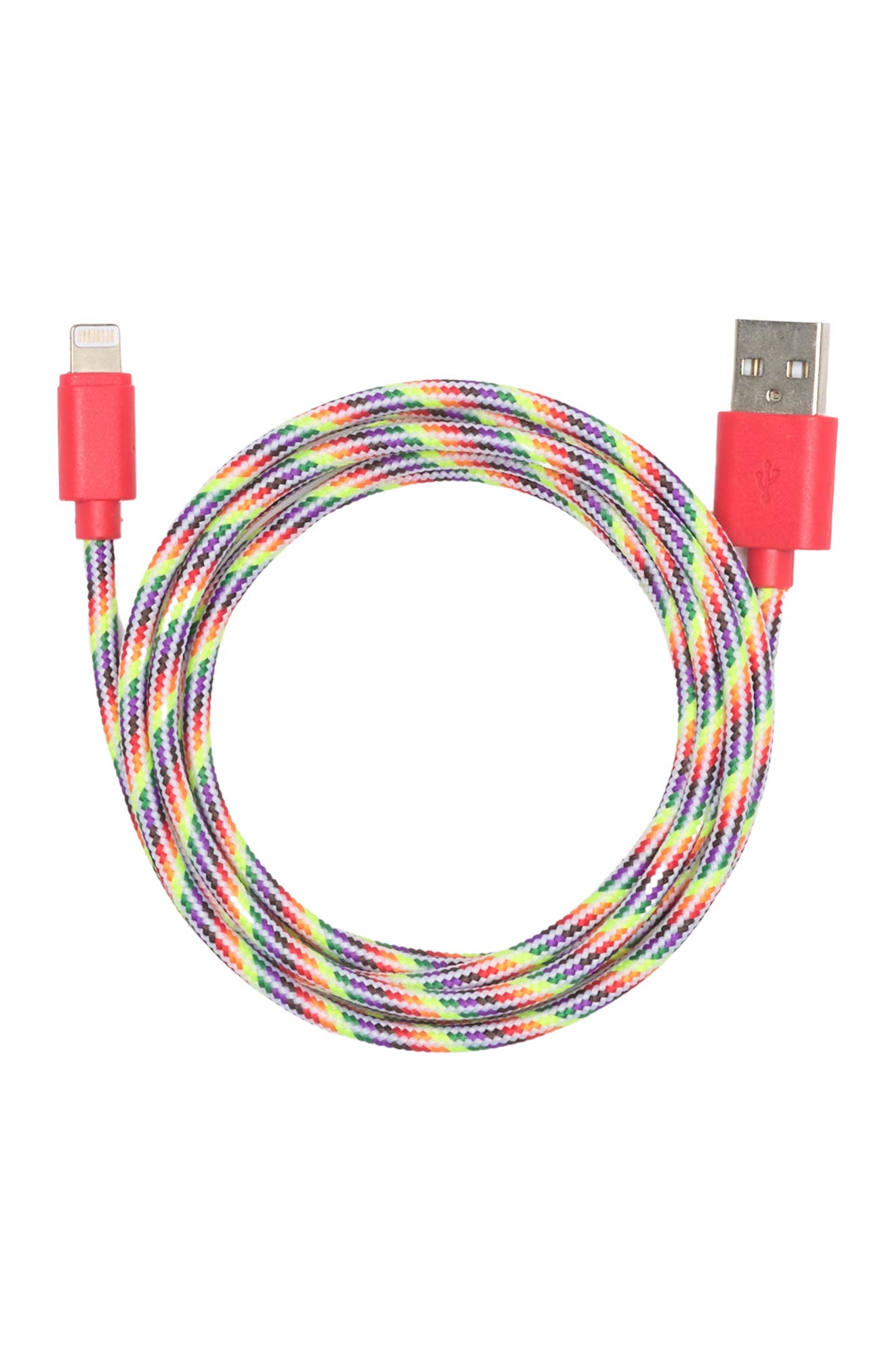 Colorways Multicolored Metal Mesh Lightning Usb C Charger Cable In Rainbow White