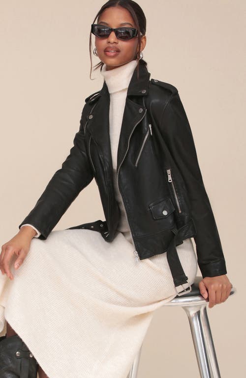 Shop Avec Les Filles Lambskin Leather Double Zip Moto Jacket In Black