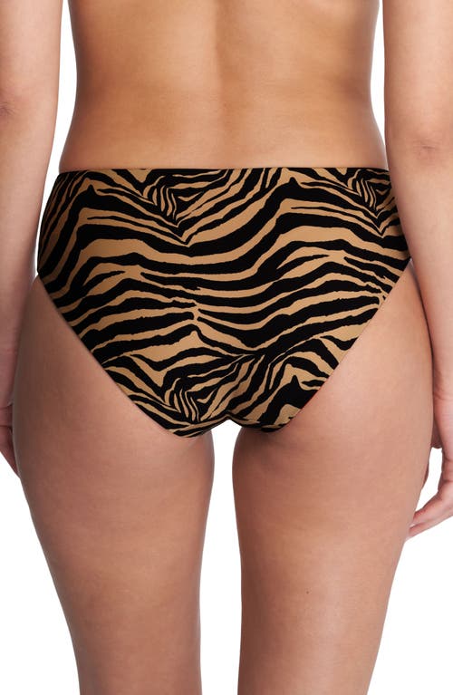 Shop Natori Reversible Bikini Bottoms In Camel Zebra/poinsettia