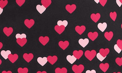 Shop London Times Heart Print Tie Neck Short Sleeve Dress In Black/pink