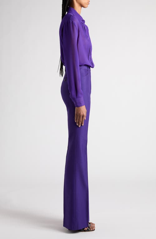 Shop Tom Ford Pleated Silk Georgette Button-up Shirt In Bright Purple