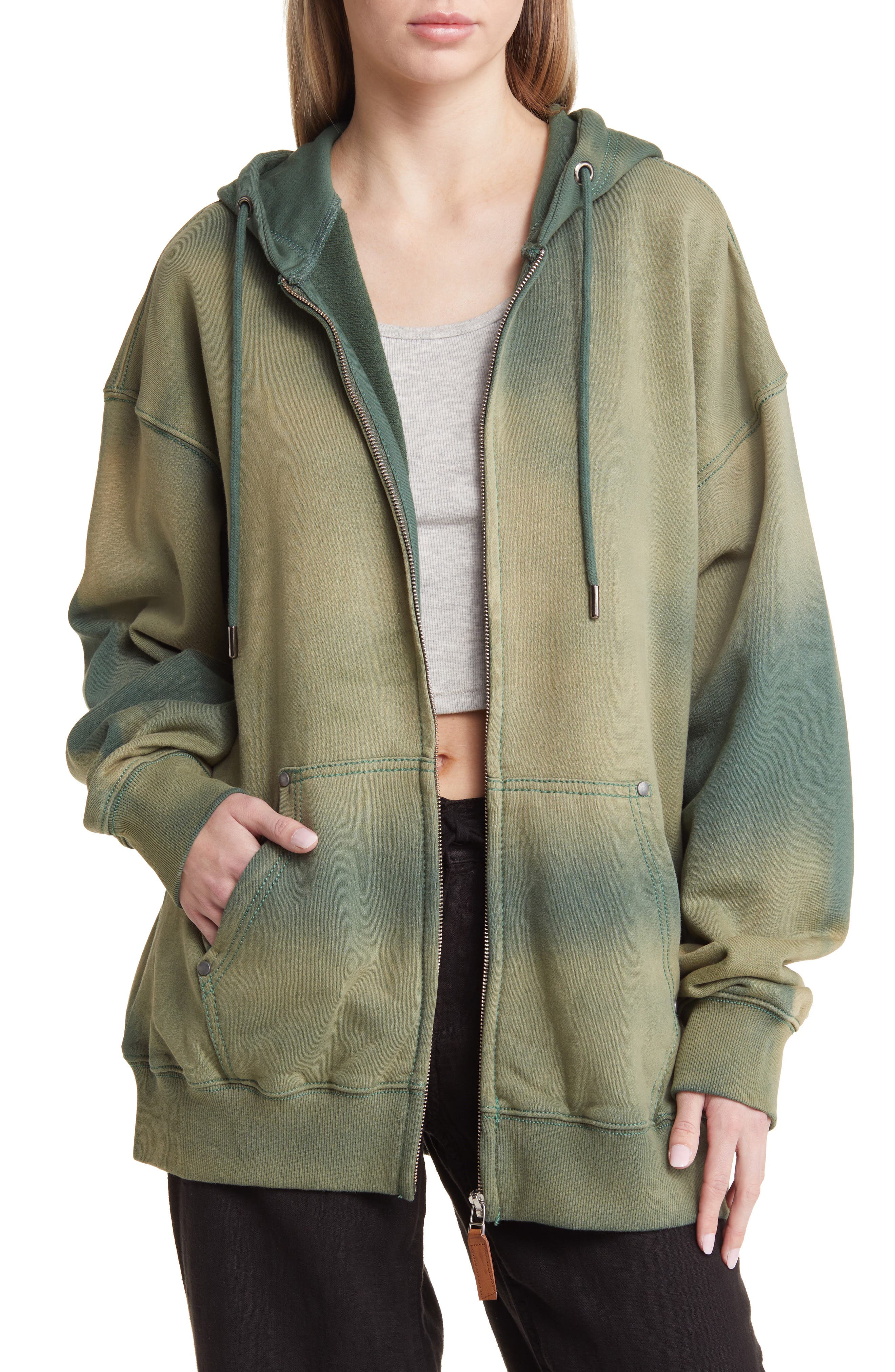 BDG Urban Outfitters Acid Wash Cotton Blend Zip Front Hoodie | Nordstrom