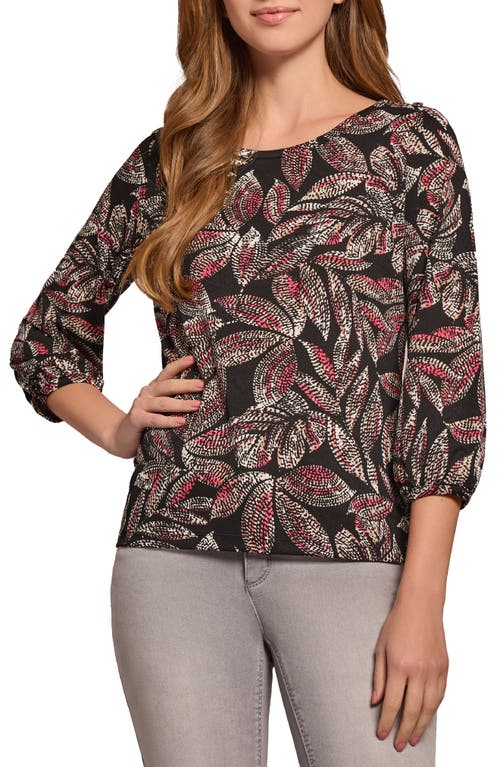 Jones New York Moss Scoop Neck Three-Quarter Sleeve Crepe Top in Praline Multi 