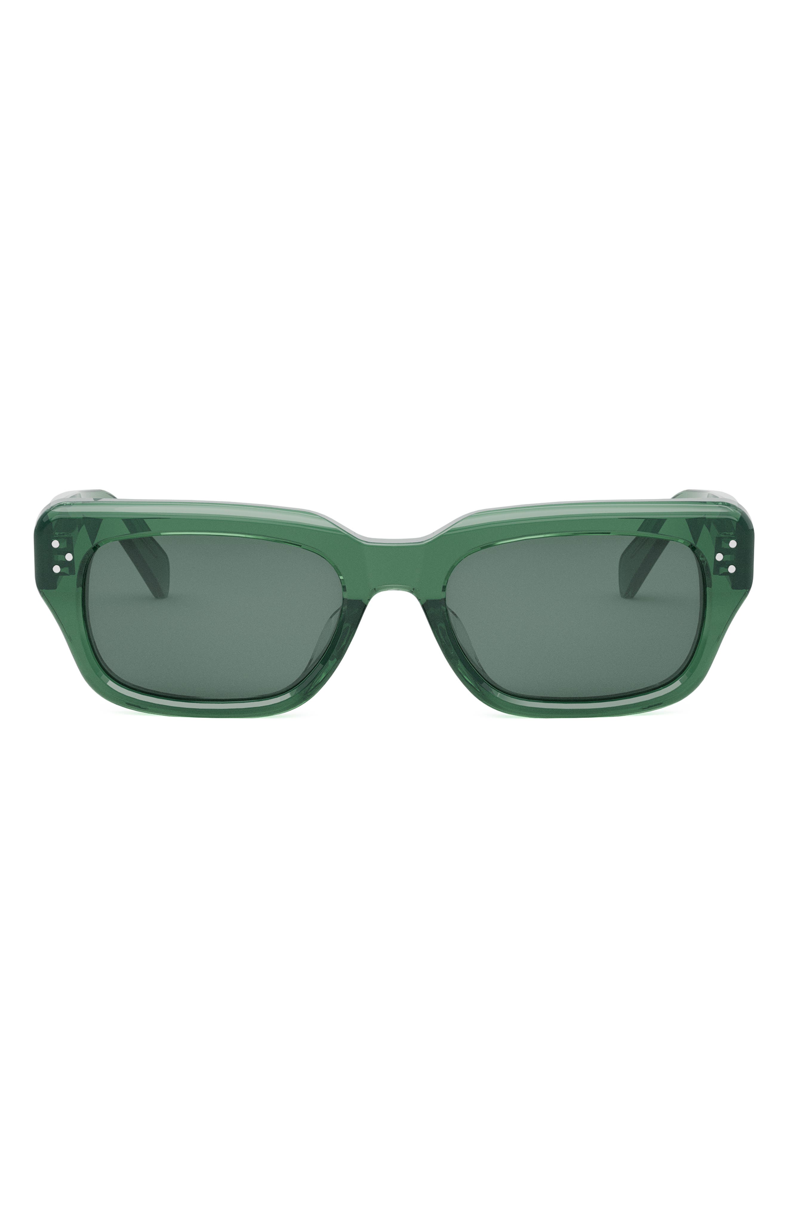 Celine Bold 3 Dot Rectangular Sunglasses In Shiny Dark Green/green