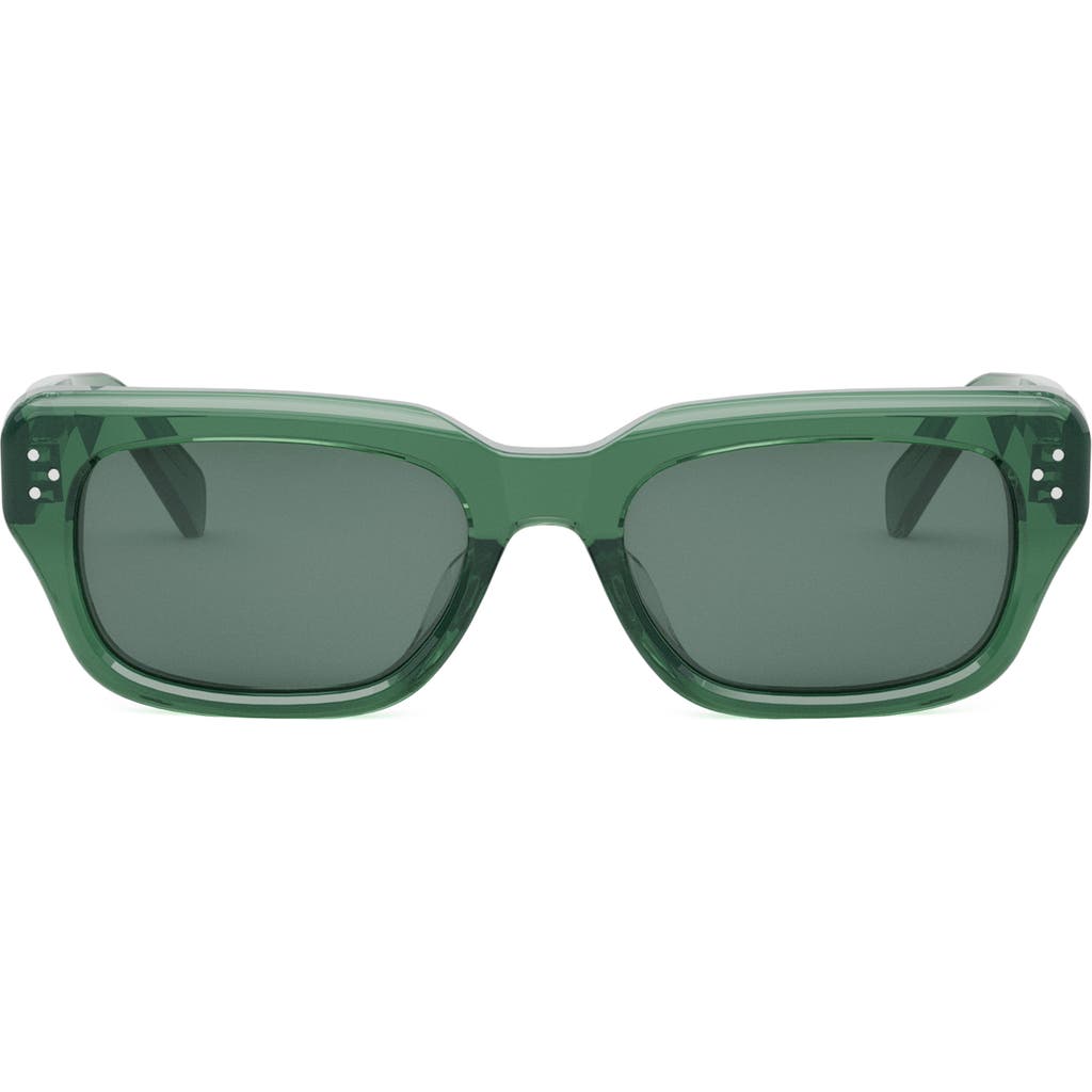 Celine Bold 3 Dot Rectangular Sunglasses In Shiny Dark Green/green