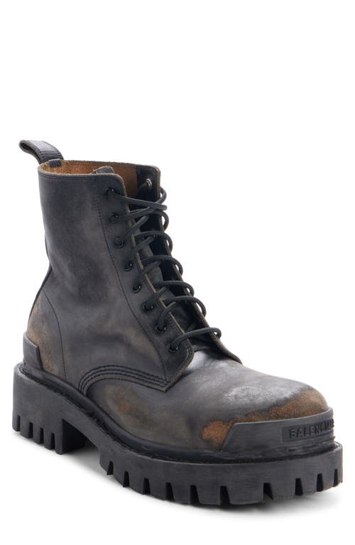 Shop Balenciaga Strike Combat Boot In 1020 Black/brown