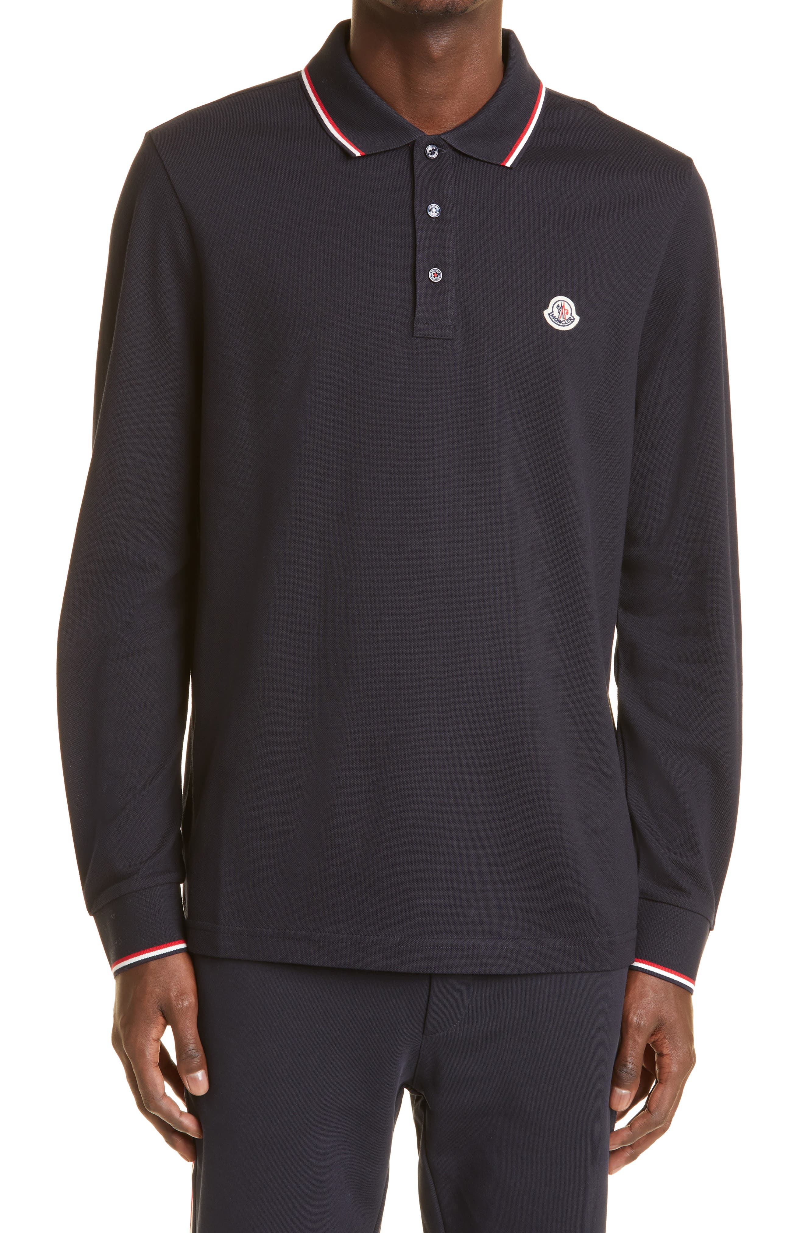 moncler navy long sleeve polo