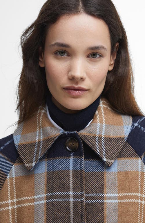 Barbour Kira Tartan Wool Blend Car Coat In Sky Dress Tartan/dark Navy
