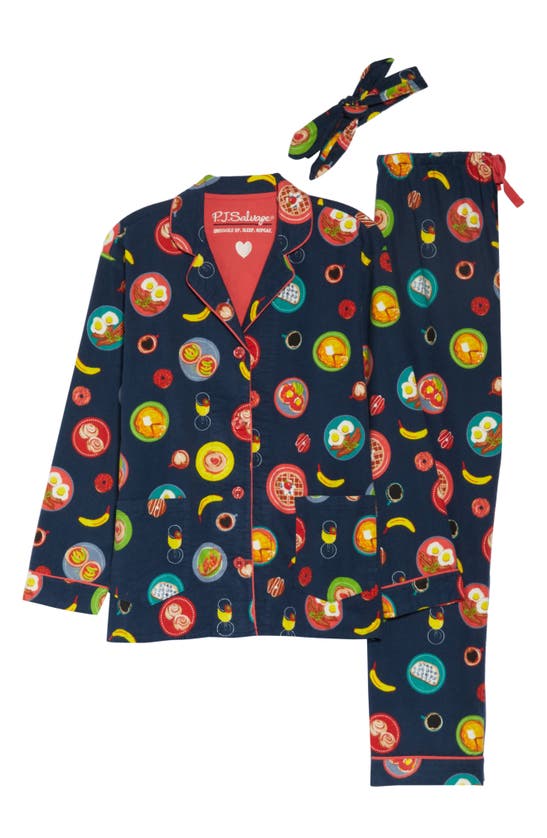 Pj Salvage Flannel Pajamas With Headband In Navy