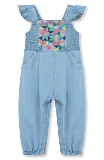 Peek Essentials Embroidered Flutter Sleeve Denim Jumpsuit In Light Denim