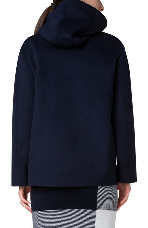 Shop Akris Punto Felted Wool Blend Hooded Jacket In Navy