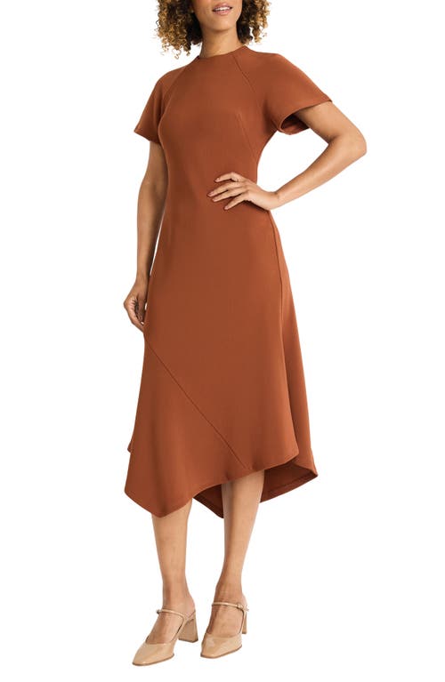 Maggy London Short Sleeve Asymmetric Hem Midi Dress In Cedar